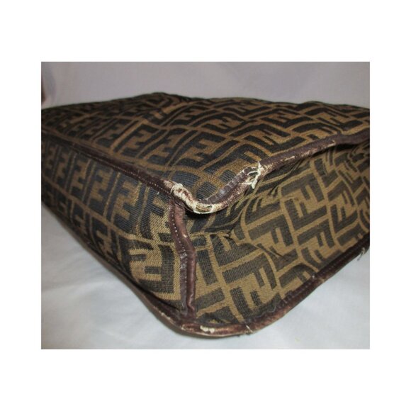 Vintage Fendi FF Zucca Brown Canvas and Leather Large Tote Bag Made In Italy - Picture 6 of 16